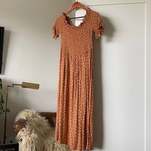 Off shoulder rip curl polka dot maxi dress NWOT